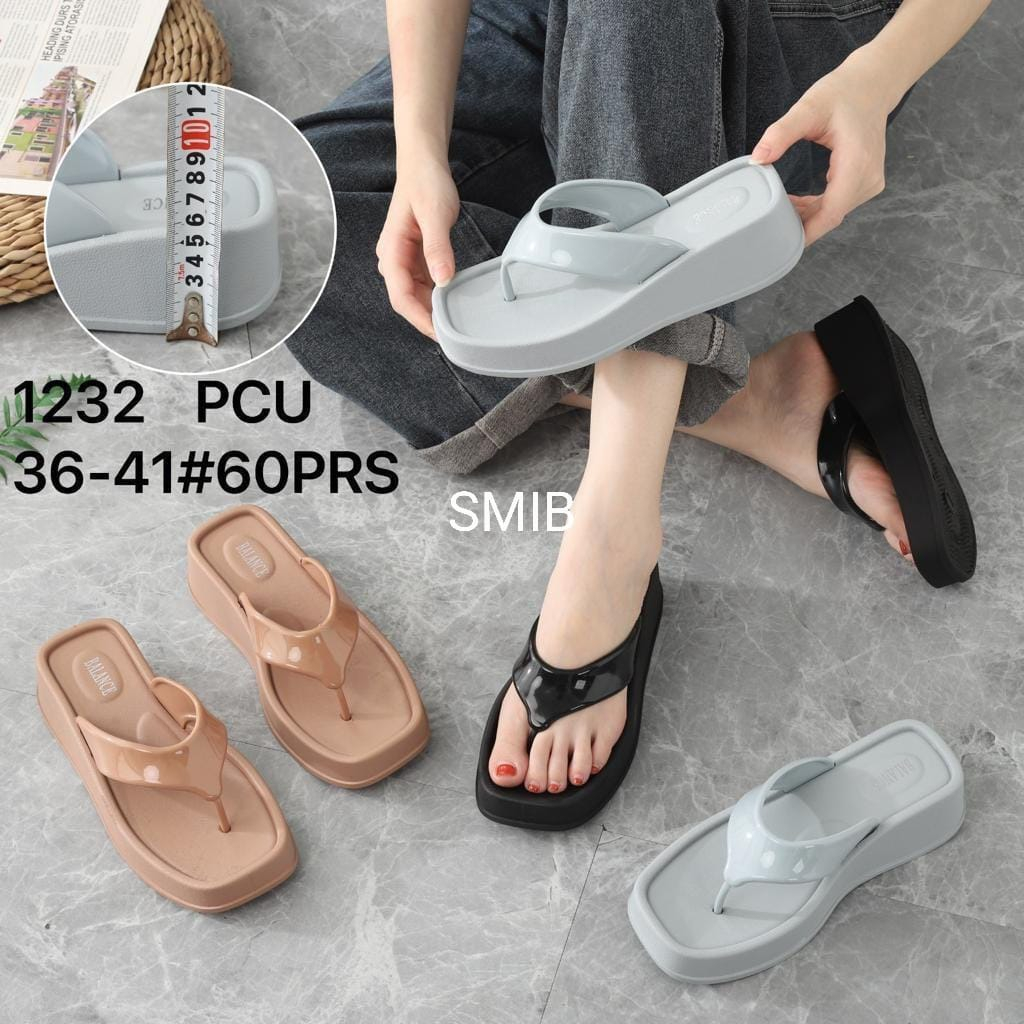 Sandal Jepit Wanita Karet Import BALANCE Motif Polos SOL TEBAL 5CM / 1232