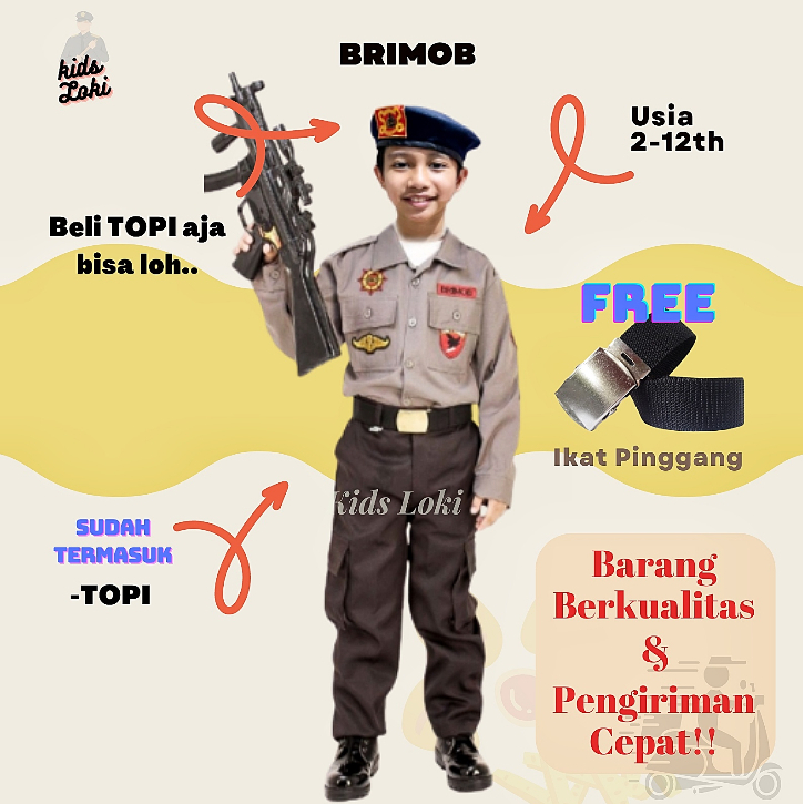 baju anak laki-laki baju brimob anak seragam polisi anak baju profesi brimob kostum karnaval pakaian