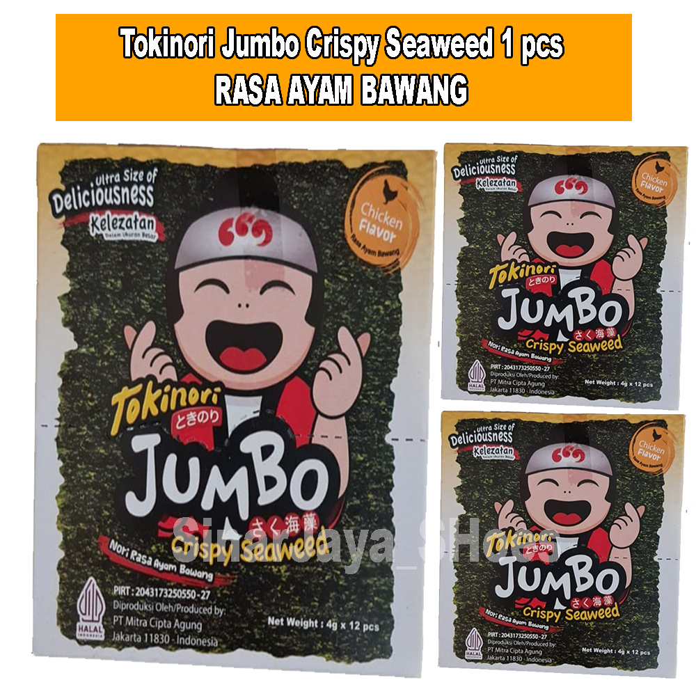 

(Satuan) Tokinori Jumbo Crispy Seaweed Rumput Laut Nori Ayam Bawang Halal 4gr