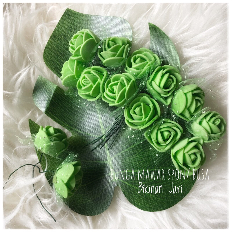 12pc Bunga Mawar Mini Spons Hijau