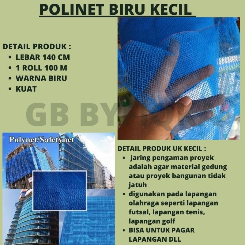 Polinet Jaring Biru Kecil Lebar 1.4M Kasa Pengaman Proyek Bangunan Waring Keramba Tambak Ikan Pagar 