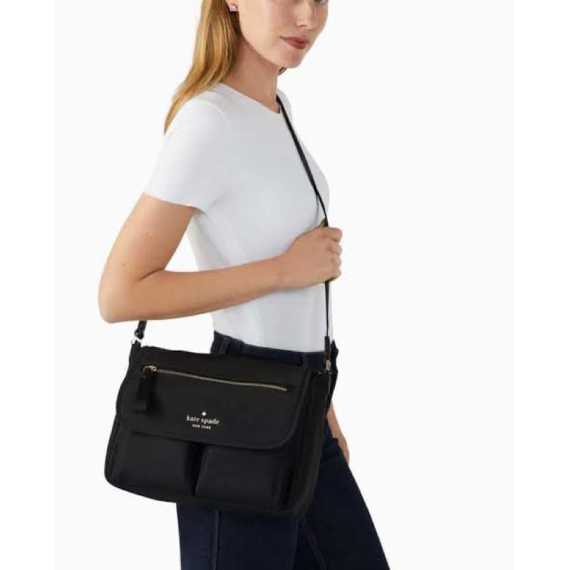 Kate Spade Chelsea The Little Better Nylon Messenger Bag Black AUTHENTIC