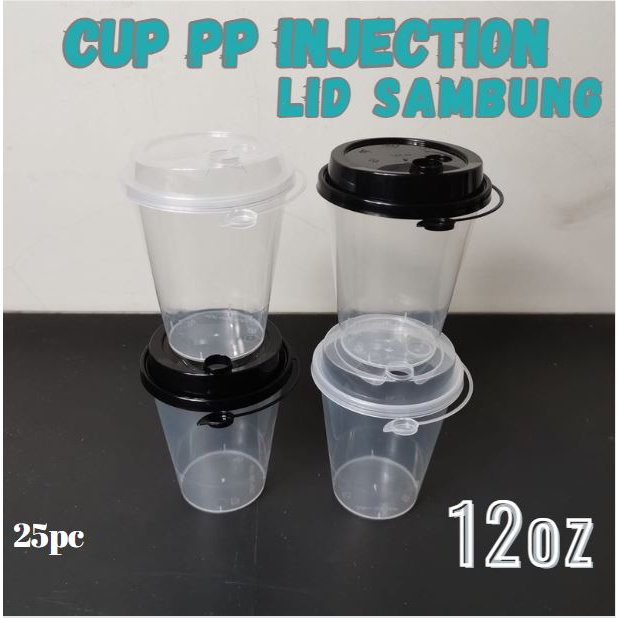 Cup PP Injection 12 Oz + Lid Sambung / Cup Gelas Plastik Inject 12oz