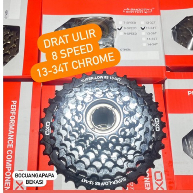 Sprocket Gear drat ulir freewheel OXO 8 speed 13-34T