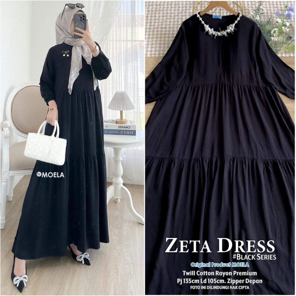 Gamis Muslimah SERBA Hitam Adem Bahan Twill Katun Rayon Premium POIBI BELVI LUIRY PILOS TWIRA LILCI 