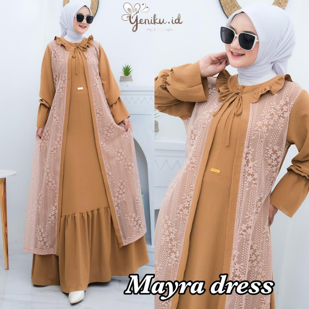 Mayra Dress - Gamis Crinkle Premium Mix Brokat Malika Terbaru Gamis All Size Elegan Kekinian