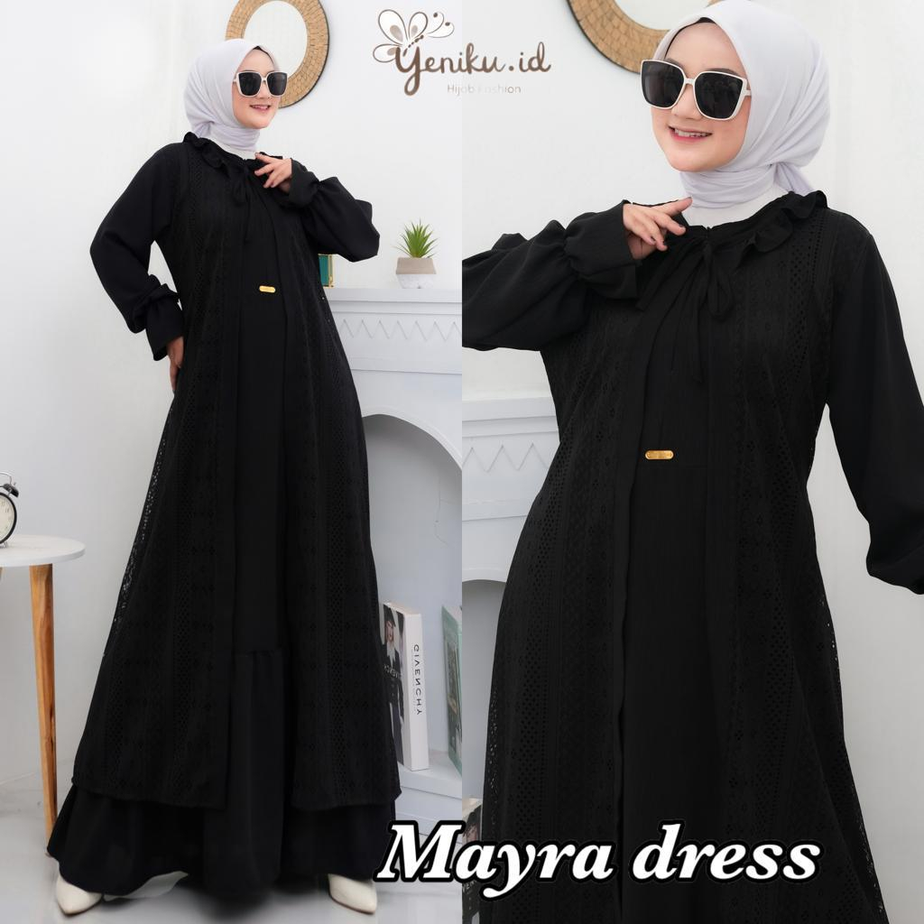 Mayra Dress - Gamis Crinkle Premium Mix Brokat Malika Terbaru Gamis All Size Elegan Kekinian