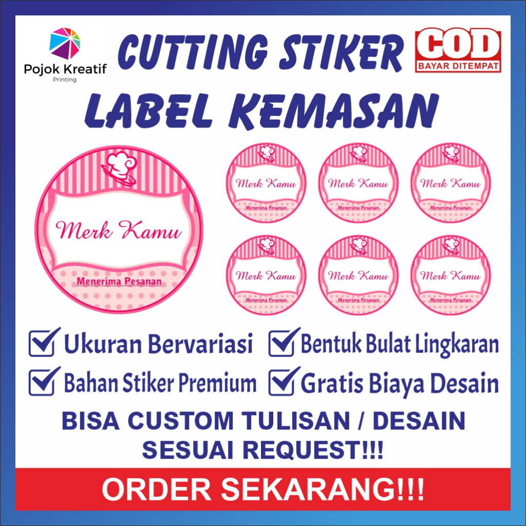 

Cetak Cutting Stiker Label Kemasan Makanan Kue A19 Pink Merah Bontak Vinyl Ukuran 3 4 5 6 7 cm Dapat Banyak Bisa COD Custom Request Gratis Desain Pojok Kreatif
