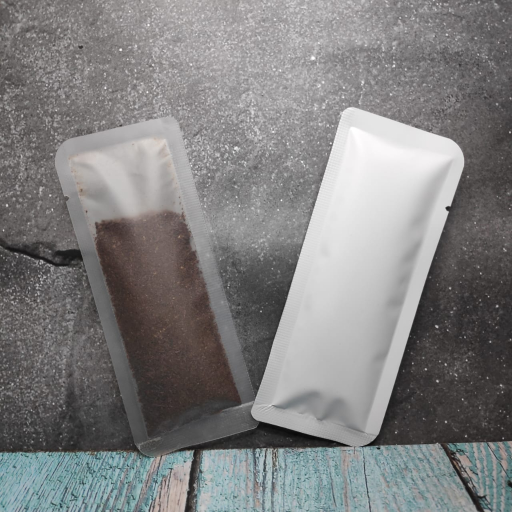 Kemasan Sachet Kecil 10gr Putih Alu | Sachet Stick 5cm x 12,5cm | Sachet Kopi Tubruk