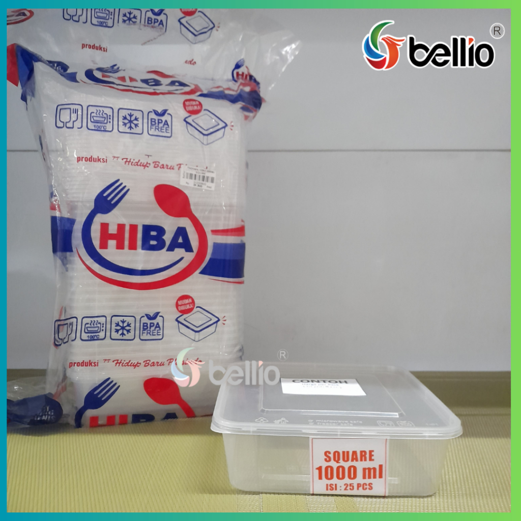 [25 PCS] THINWALL HIBA 1000 ML SQUARE 01200820