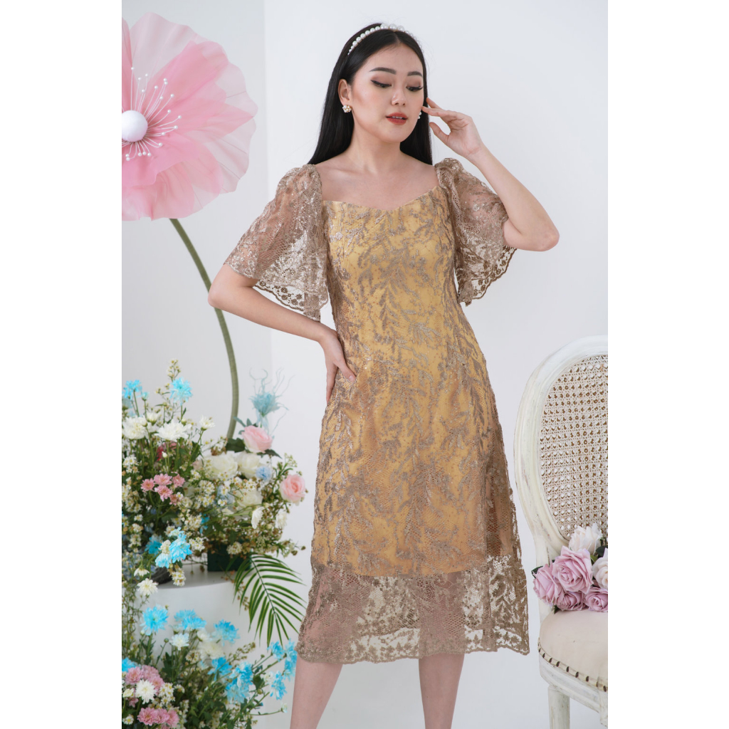 Miss Nomi Alina Dress Wanita Kekinian Bahan Brukat Kombinasi Feminim Look Jumbo