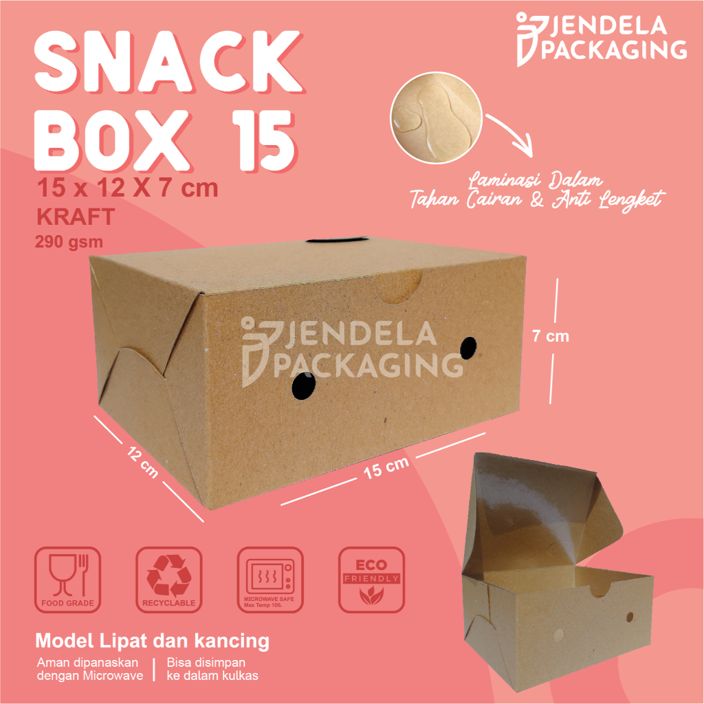 

SNACK BOX 15x12x7 BAHAN KRAFT / KRAFT FULL LAMINASI SIZE L - Large