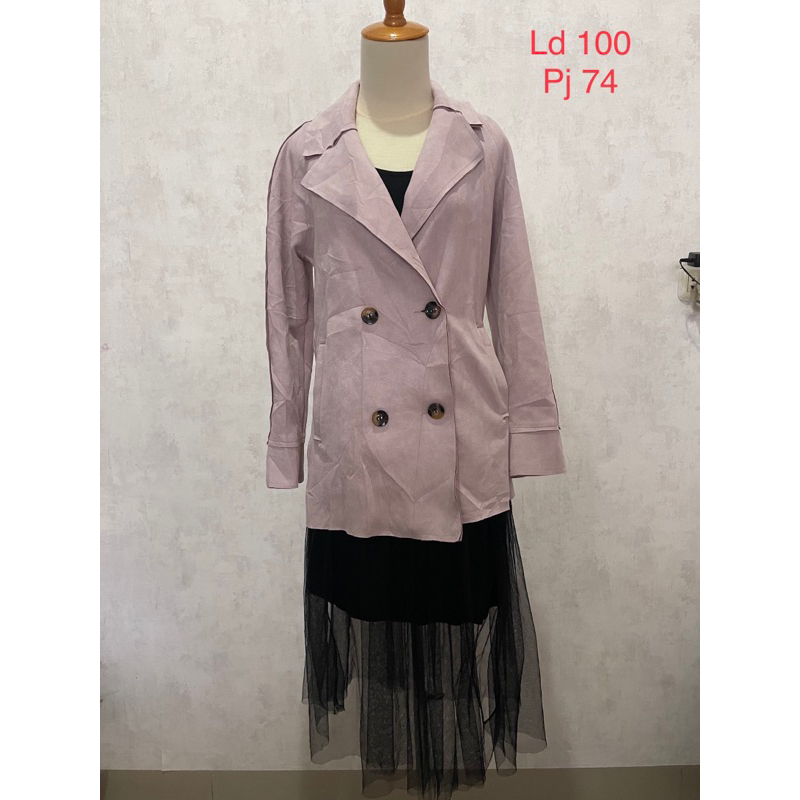 Hlkodo coat wanita coat suede dusty pink