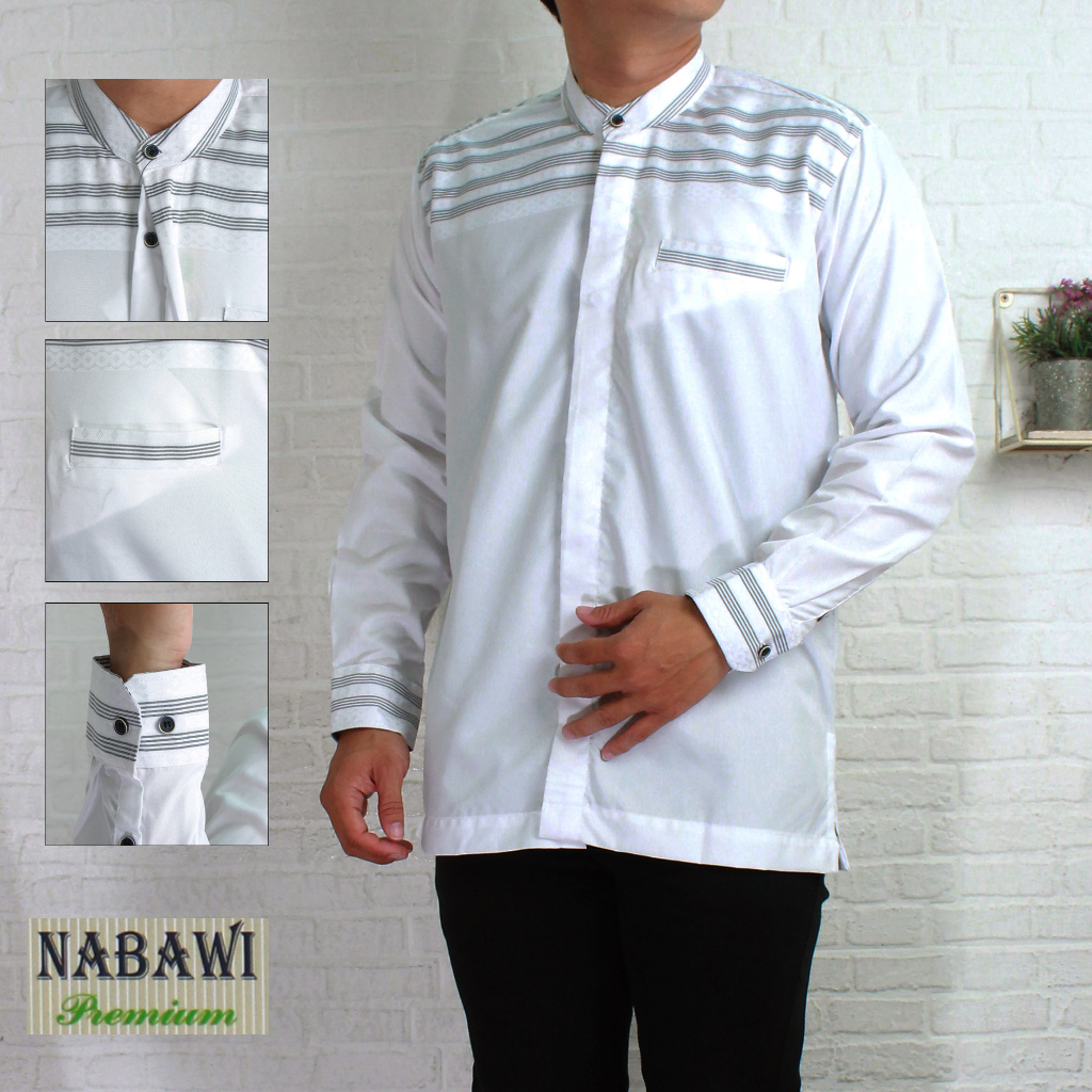Kemko Nabawi Baju Kemeja Koko Bahan Katun Madinah Motif Salur LPM143