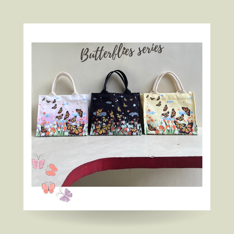 Tas kanvas wanita / sling canvas bag / tas selempang wanita / butterflies / lylia doodwear