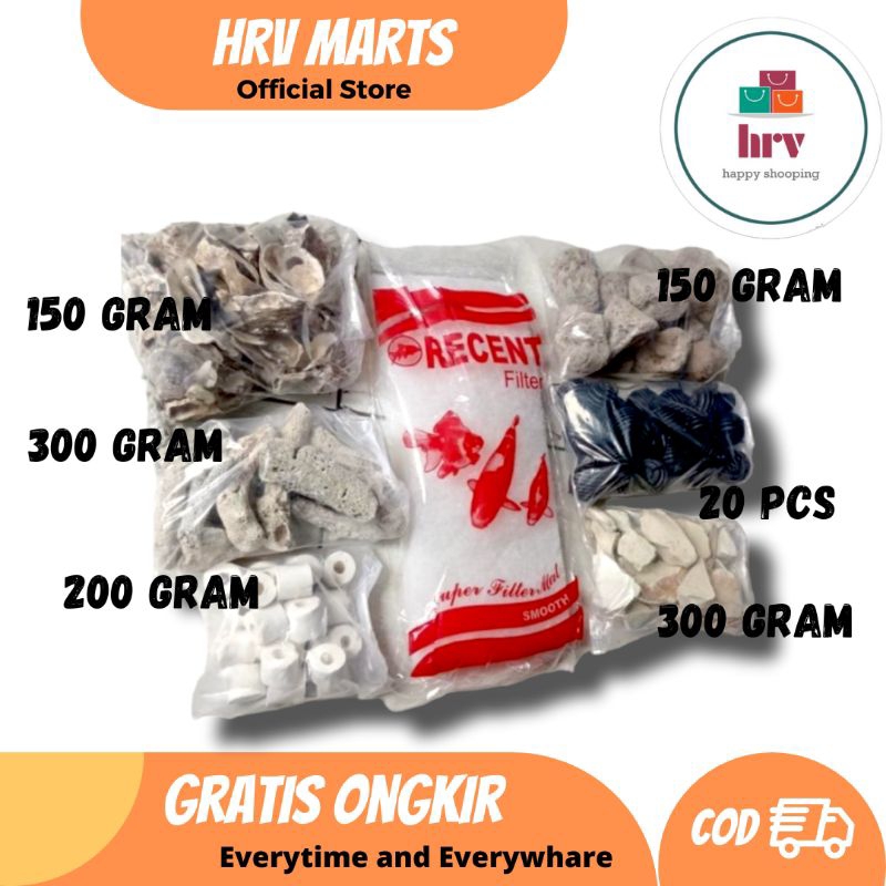Paket Hemat Lengkap Media Filter Akuarium Kolam 7 in 1 Zeolit Bioball Batu Apung Bioring Karang Jahe