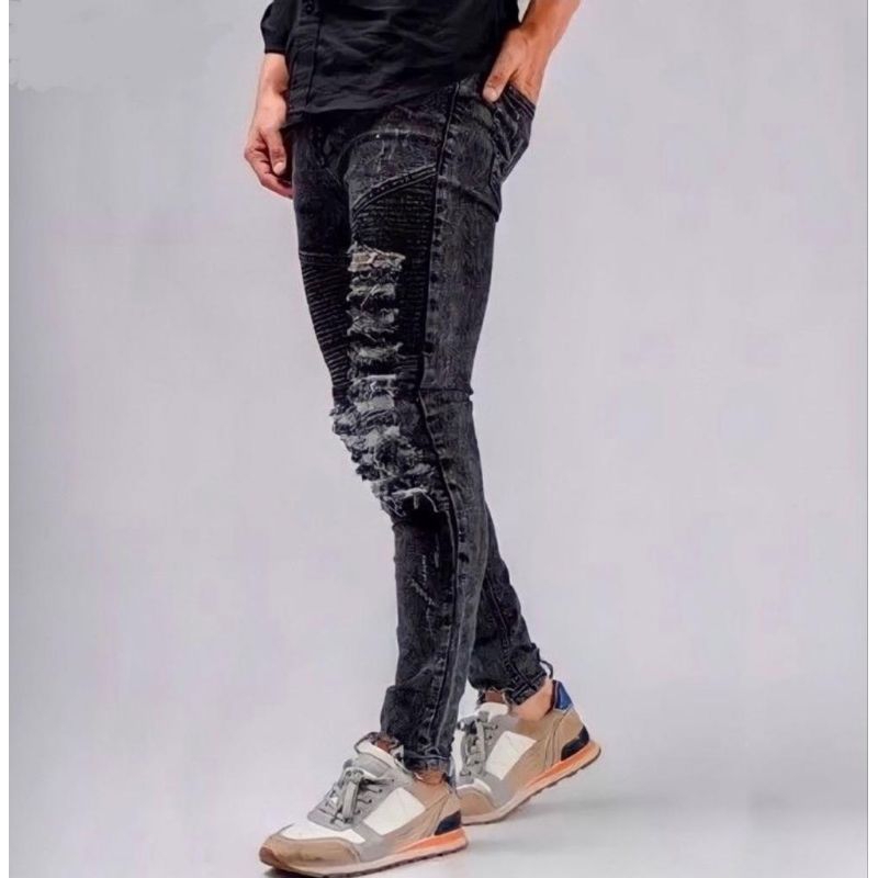 Celana Bikers Jeans Ripped full Skinny  Celana pria Motor Bikers Pria Premium Celana Jeans Sobek Rip