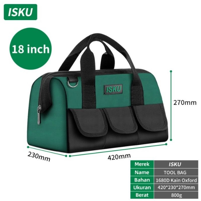 ISKU Tool Bag Tas Perkakas 18 inci 16 inci 13 inci Bahan Kain Oxford Alat Perkakas