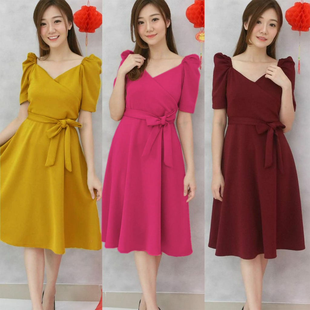 Dress Midi Hitam 8118: Elegan dan Sexy dengan Model Aline Kimono - Warna Pink, Kuning, dan Marun - B