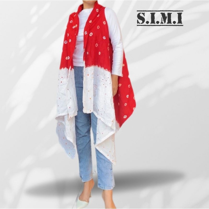 SIMIFASHION Vest etnik tanpa lengan (outer tanpa lengan) Jumputan ORI merah putih series