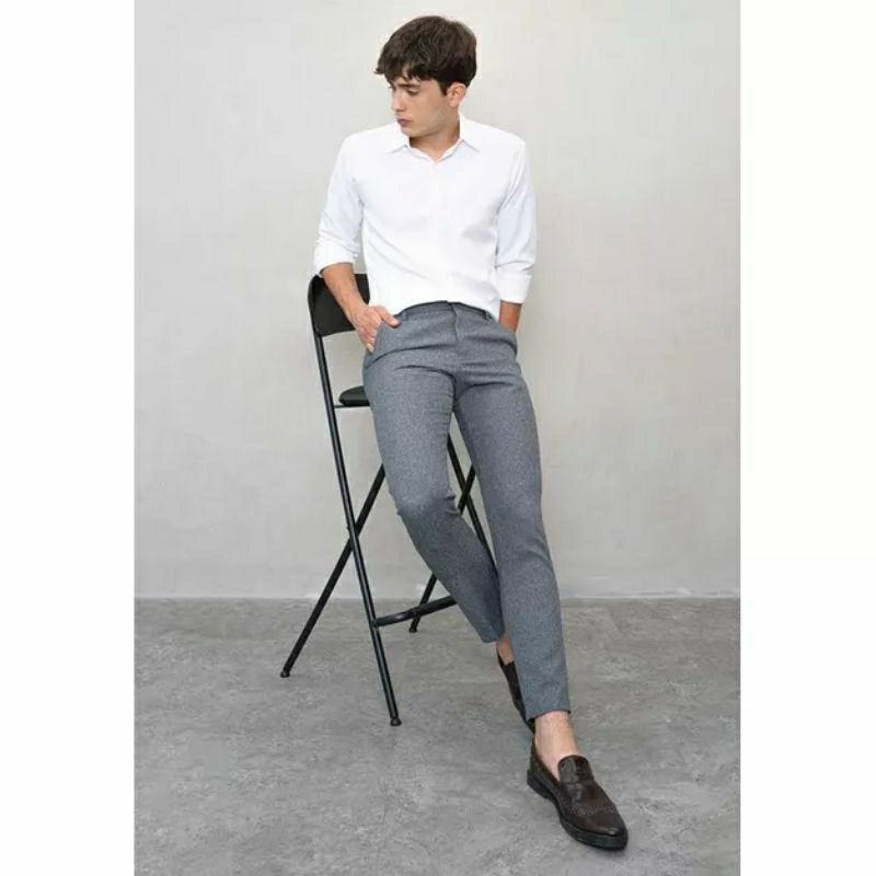 Agos apparel celana bahan formal pria slim fit import