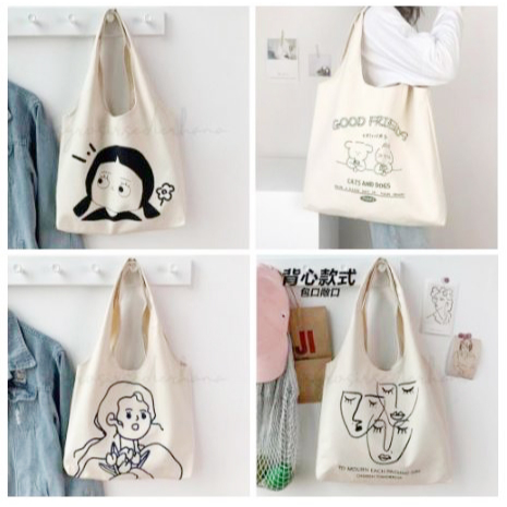 TAS TOTE WANITA / TOTEBAG VINTAGE DINIR / BAG FASHION SABLON / BISA UNTUK ANAK SEKOLAH KULIAH / COD 