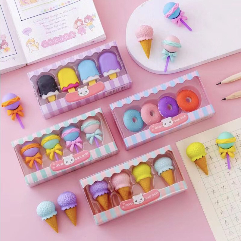 

Penghapus Pensil Karakter Sweet Shop Set Hapusan Pensil Lucu Bentuk Karakter Ice Cream Donat Lolipop Makanan Isi 4Pcs /Penghapus Set Cute /Penghapus Pensil Karakter Lucu /Eraser Ice Cream /Penghapus Es krim Lucu/Penghapus Pensil Lucu Alat Tulis Set Eraser