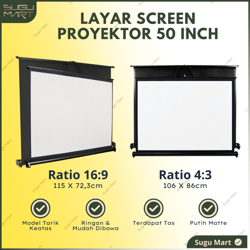 Layar Proyektor  50 Inch | Screen Proyektor Portable 50 Inch Ratio 4 : 3 dan 16 : 9 | Layar Proyekto