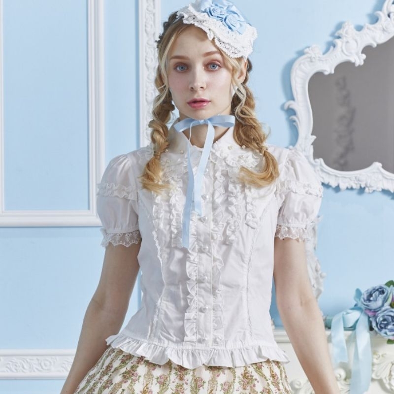 Premium Lolita Blouse - Vingtclng & Bodyline Pearl Frilly Blouse