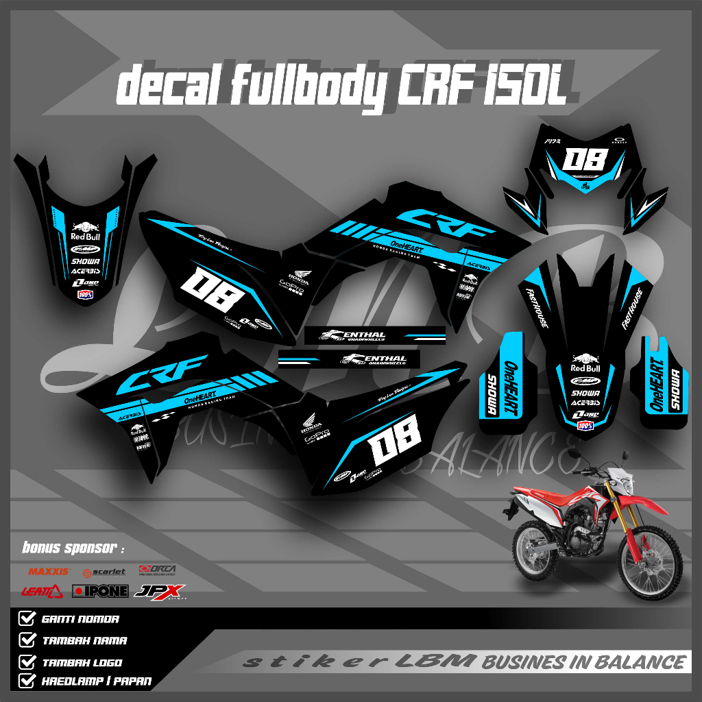DECAL CRF 150 L SUPERMOTO FULL BODY HITAM SUPER GLOSSY DOFF DESAIN KEREN