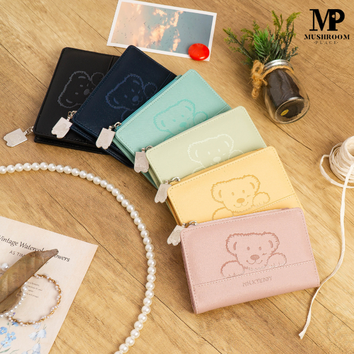 Dompet Kartu Lipat Cewek Remaja MILK TEDDY Kancing Magnet Warna Pastel