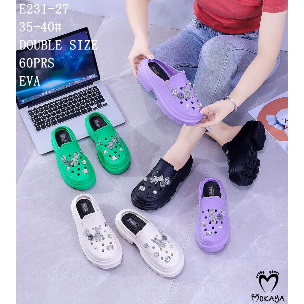 Sandal Selop Wedges Wanita Mokaya E231 -27 Fuji Bear Permata Blink Import Lux Trendy