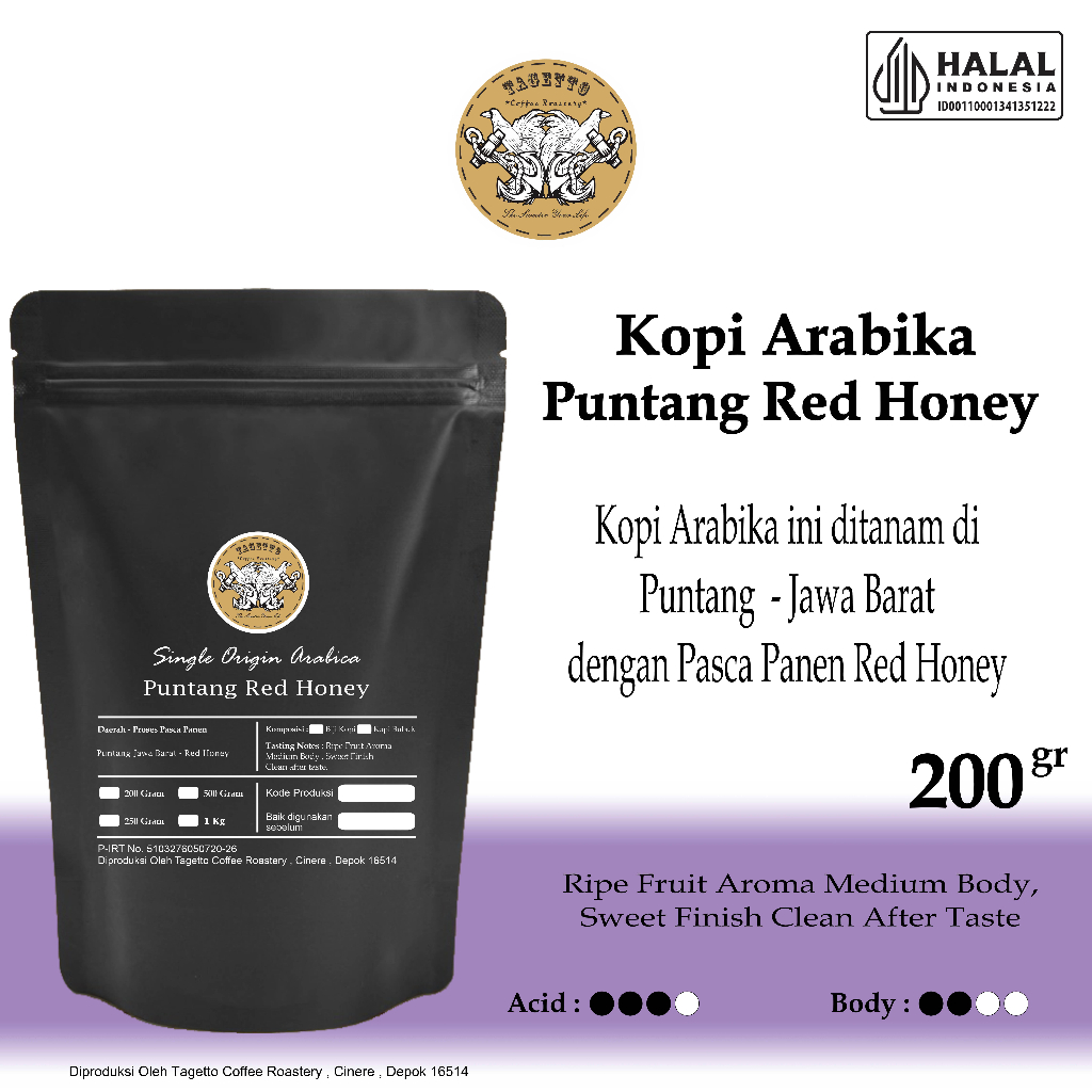 

Kopi Arabika Puntang Red Honey 200GR Biji atau Bubuk