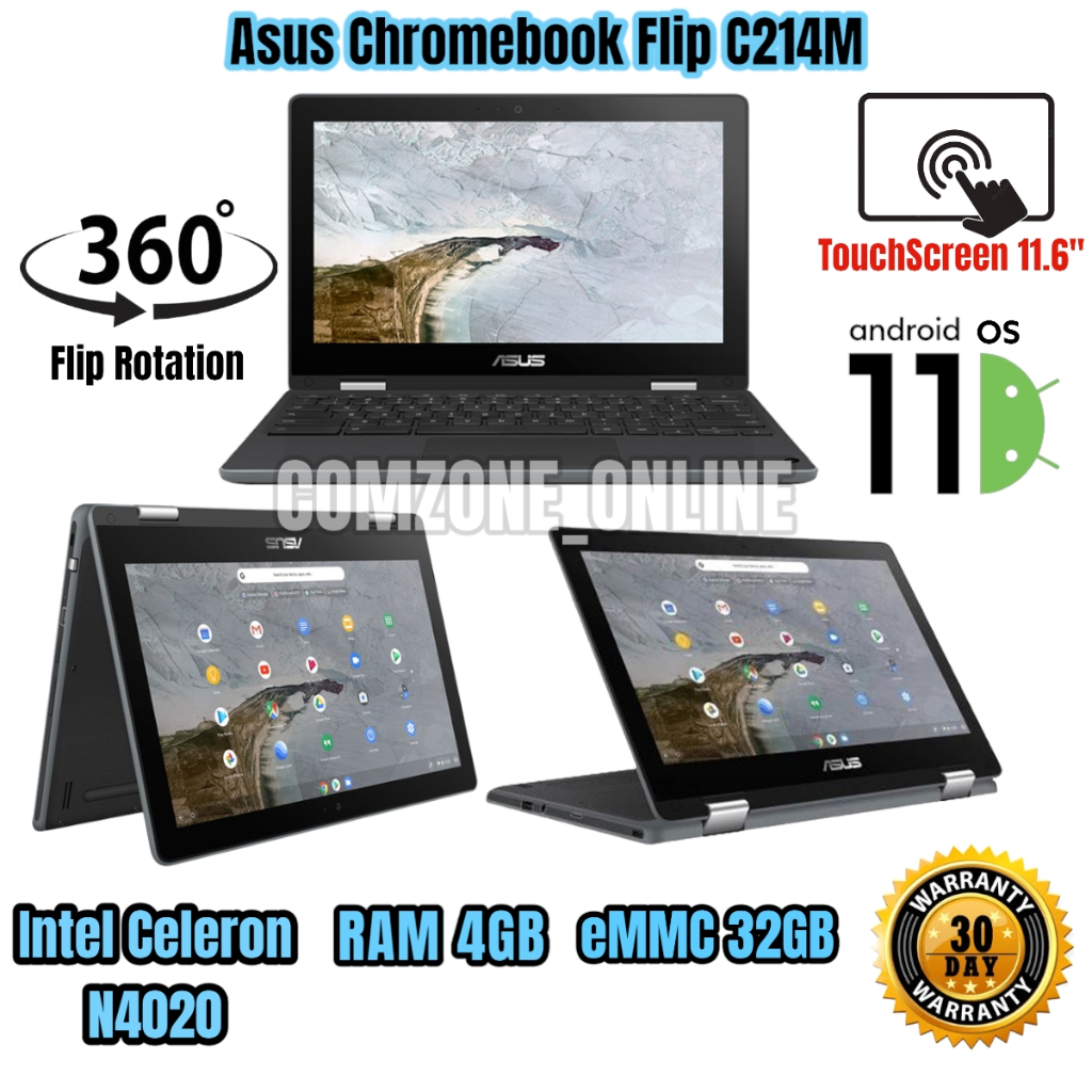 Laptop Asus Chromebook Flip C214M Celeron N4020 4GB 32GB 2in1 Flip 360 nbasc1