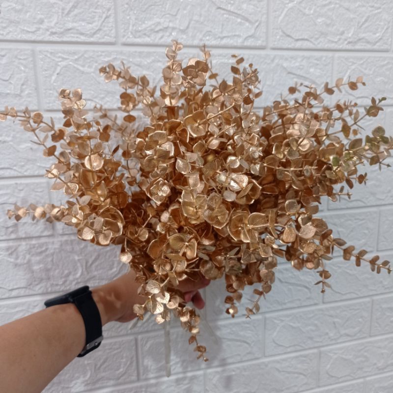 DAUN EUCALIPTUS EMAS  / DAUN EMAS PLASTIK ARTIFICIAL CABANG 6 7