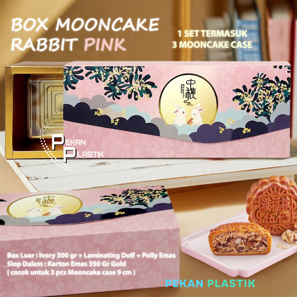 Box Mooncake | Dus Kue Bulan Box isi 3 Pcs | Kotak Kue Bulan Motif Kelinci