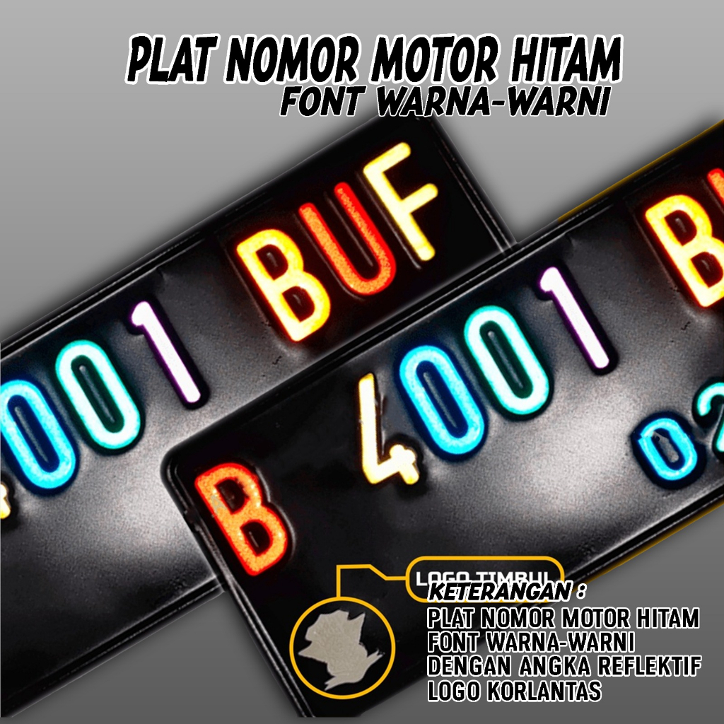 Plat Nomor Motor Angka Font Variasi Warna Warni Plat Motor Hitam PlatStandar