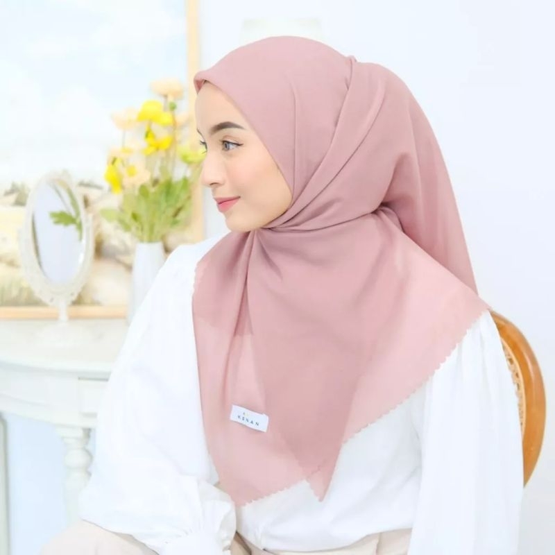Kenan Hijab ORI - Segi Empat / Hijab Segi Empat Plain Laser Cut Polly Cotton Kenan