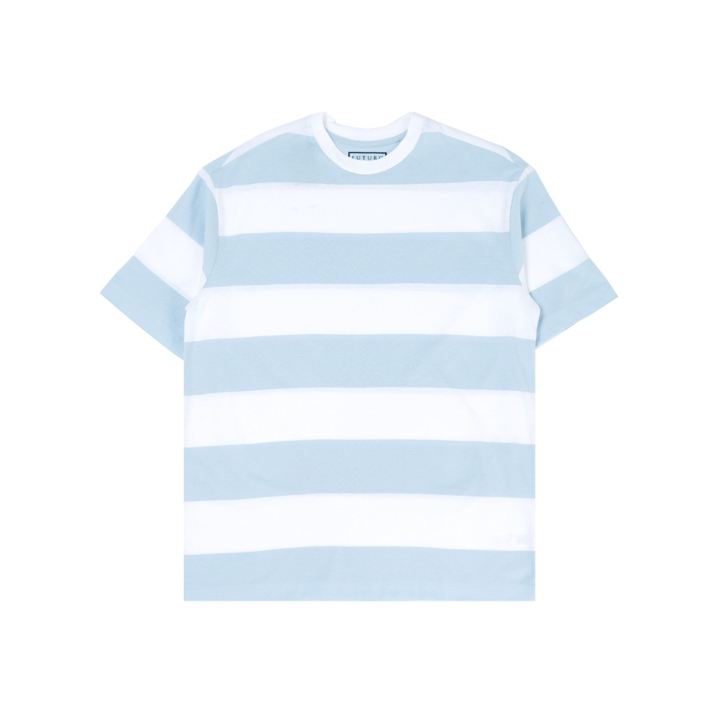 KAOS OBLONG PRIA DEWASA BAJU OVERSIZE LENGAN PENDEK STRIPE SALUR BIRU MUDA PUTIH