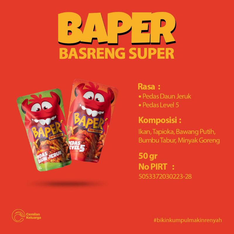

BAPER Basreng Super (50 gram) Jajanan Viral Renyah Gurih Cemilan Kekinian Snack Keluarga