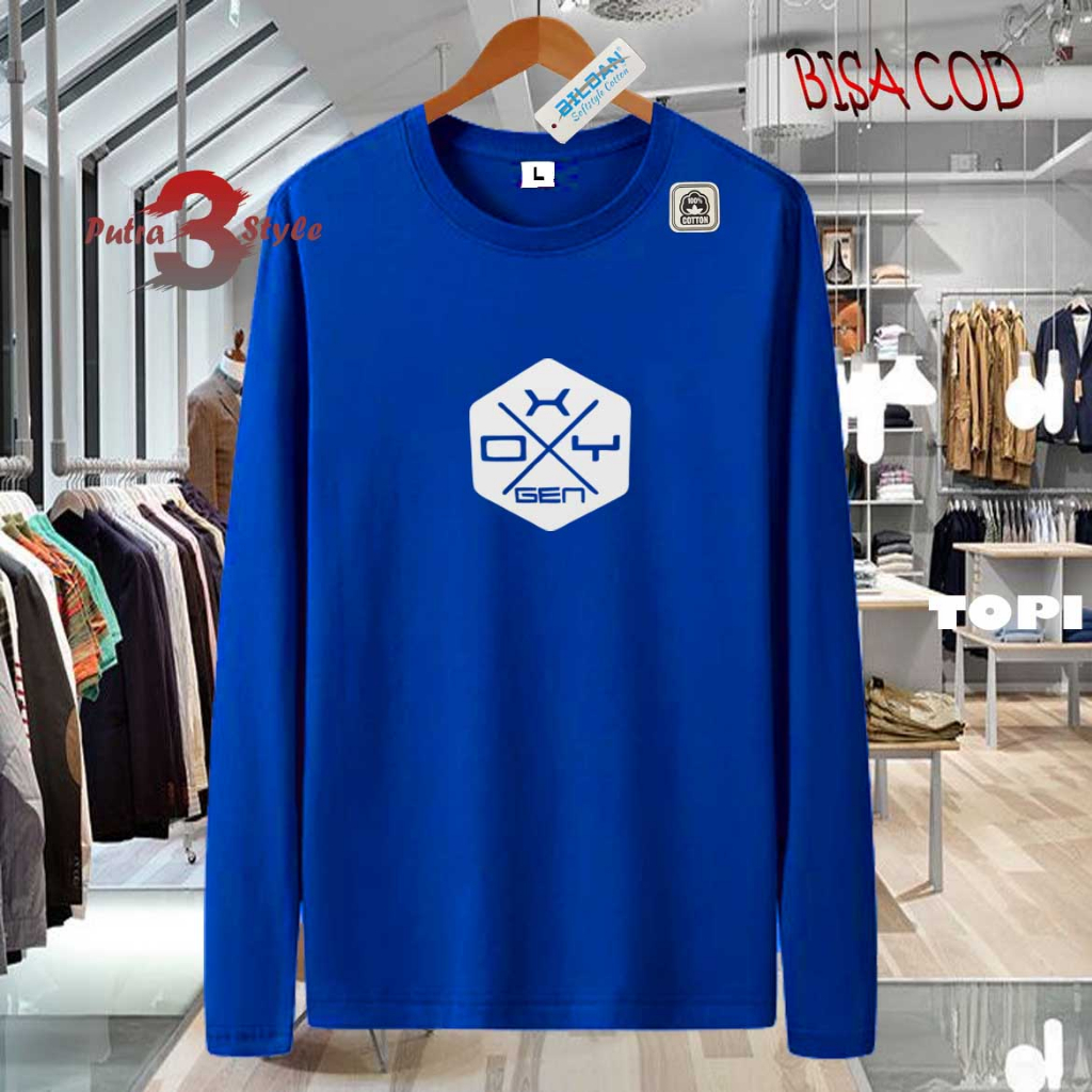 STYLE FASHION DISTRO KAOS LENGAN PANJANG OXYGEN X BLOK TEXT PUTIH KAOS UNISEX LENGAN PANJANG TERKERE