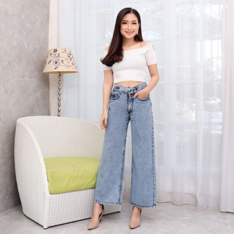 Kulot Jeans Wanita - Kulot Highwaist - kulot Jeans- Kulot jeans snow blue Korean style