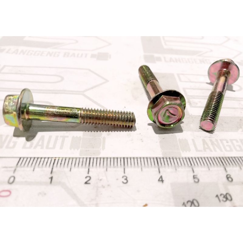 Baut Flange M6 x 35 Kuning 3,5cm Kunci 10 / Flange Bolt M6x35