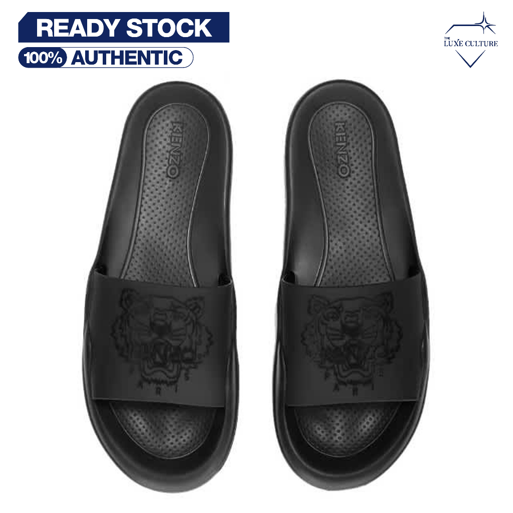 Kenzo Tiger Black On Black Slide / Sandal Branded Original