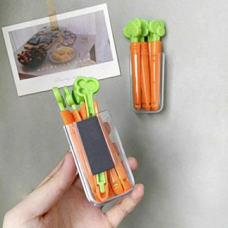 

Klip Penyegel Makanan Penjepit Kemasan Makanan Bentuk Wortel 5 in 1 Plus Holder