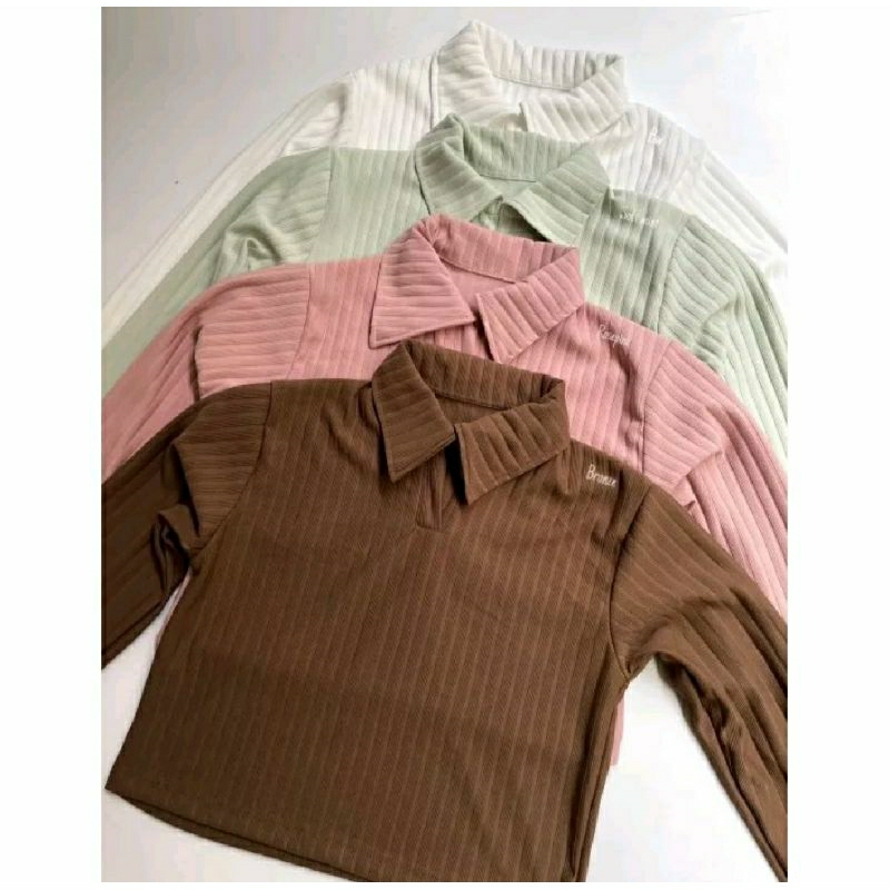 Crop Top Wanita Lengan Panjang/Polo Knit Hornet Crop Top