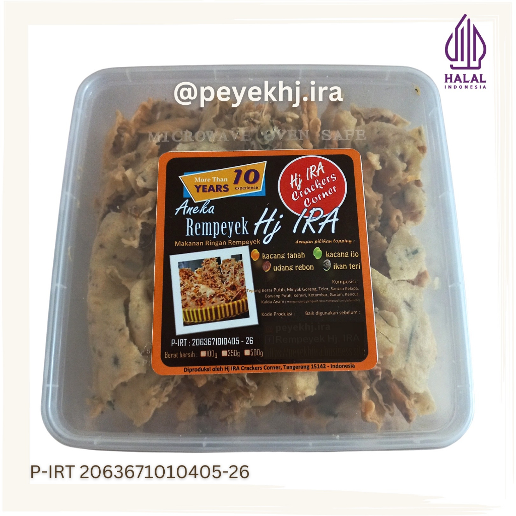 

Peyek / Rempeyek Hj. IRA - kotak plastik 1,5 liter - aman sehat lezatnya kemriyukk