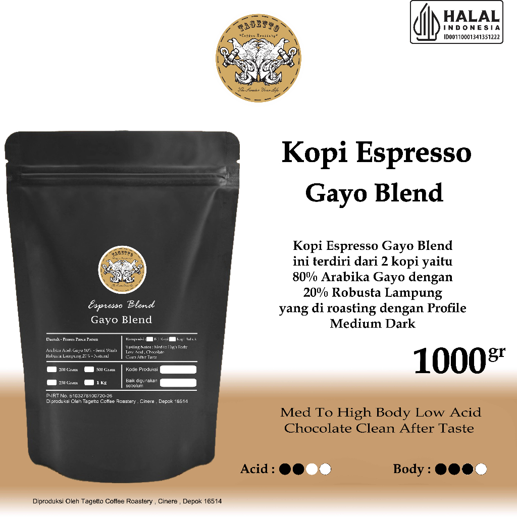 

KOPI ESPRESSO GAYO BLEND 1KG - ARABICA 80% & ROBUSTA 20%