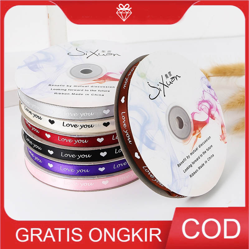 

1ROLL Pita Satin 1cm "LOVE YOU" - Pita Kado kerajinan tangan PS012