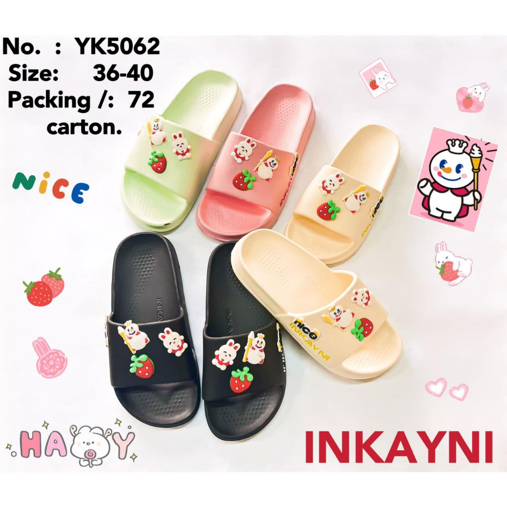 YK5062 Sandal Wanita Sandal Selop Karet Remaja Dewasa Trendy Korea Style Karakter Mixue Merek Inkayn